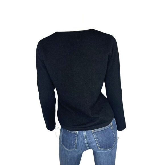 VINTAGE Black Wool Spandex V- Neck Pullover Sweater Women’s L Minimalist Career - Picture 2 of 4